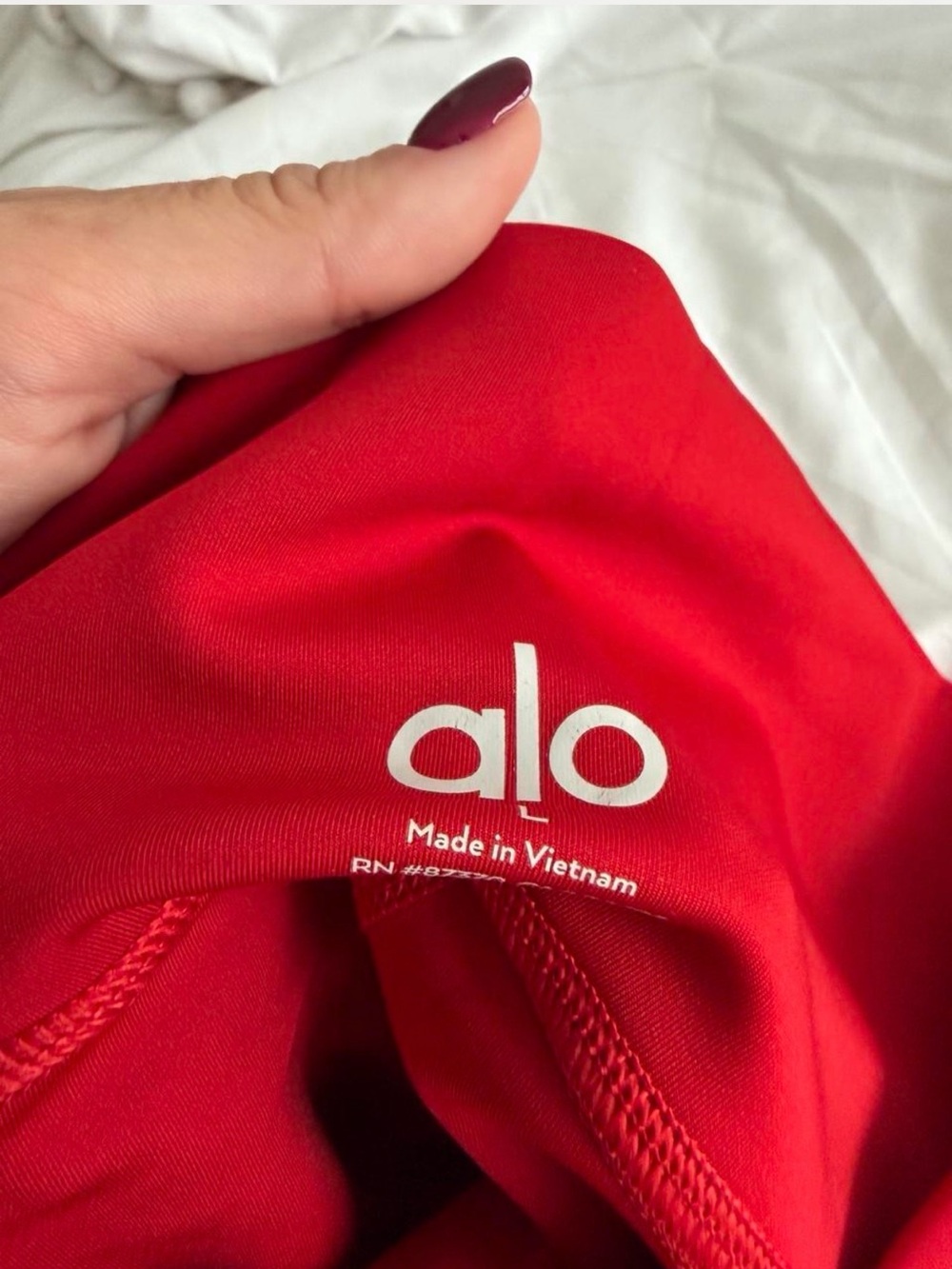 ALO Yoga Red Sports Bra & Leggings Set with White Trim - Picture 3 of 3